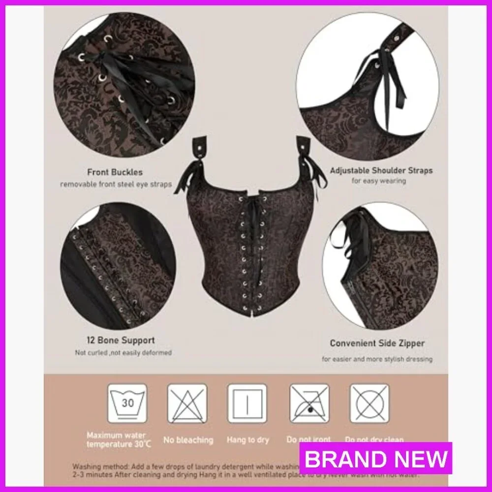 Vintage Renaissance Floral Corset Top Overbust Bustier Lace-Up Boned Bodyshaper